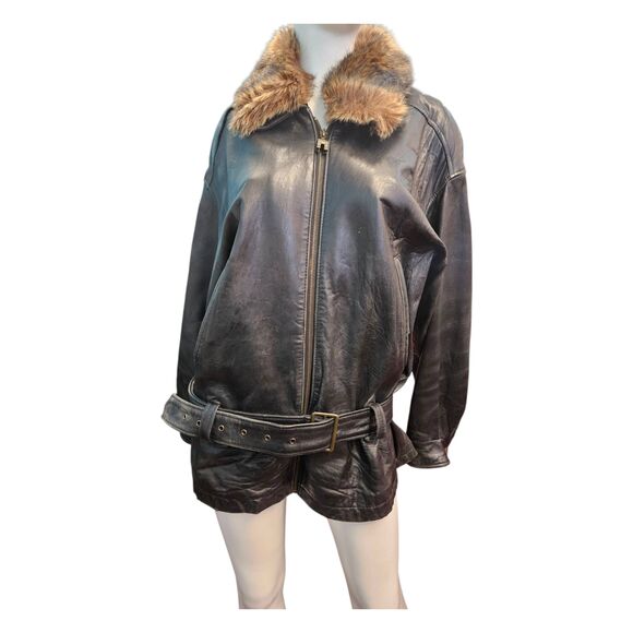 Express Vintage 80's black Leather Jacket Womens Size Small - Picture 3 of 13